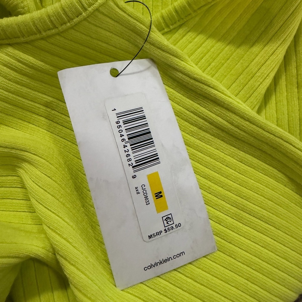 NWT Calvin Klein Jeans Highlighter Yellow Ribbed Tank Dress - Picture 10 of 12